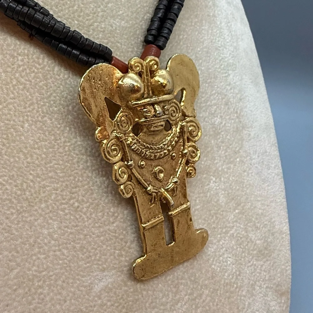 Pre-Columbian Inspired Gold Pendant Necklace – Fertility Deity Design